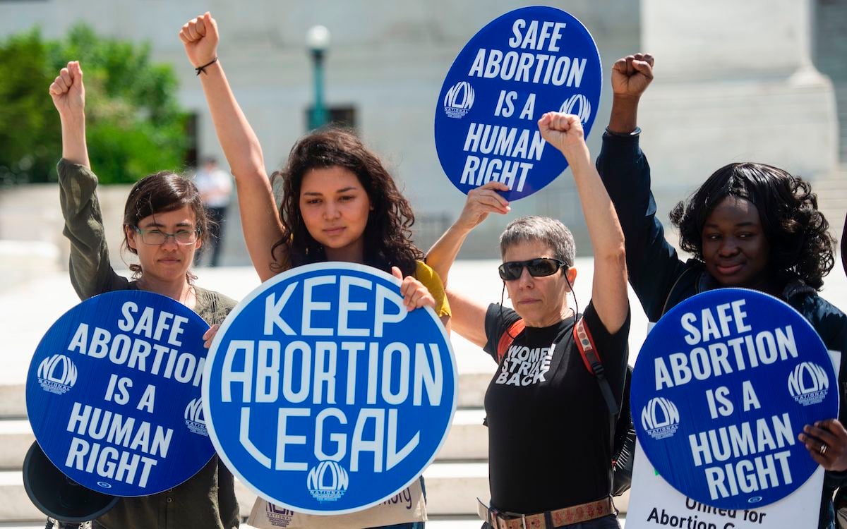 Abortion rights activists rally in front of the US Supreme Court