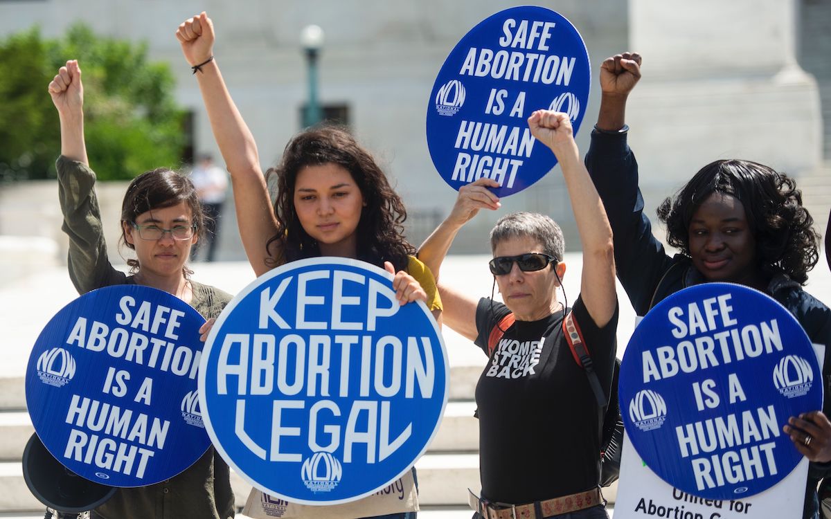 Abortion rights activists rally in front of the US Supreme Court