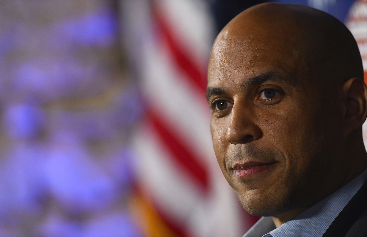 Cory Booker (D-NJ) speaks during a town hall