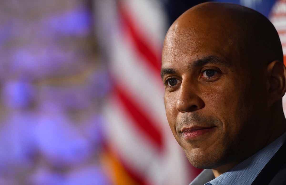 Cory Booker (D-NJ) speaks during a town hall