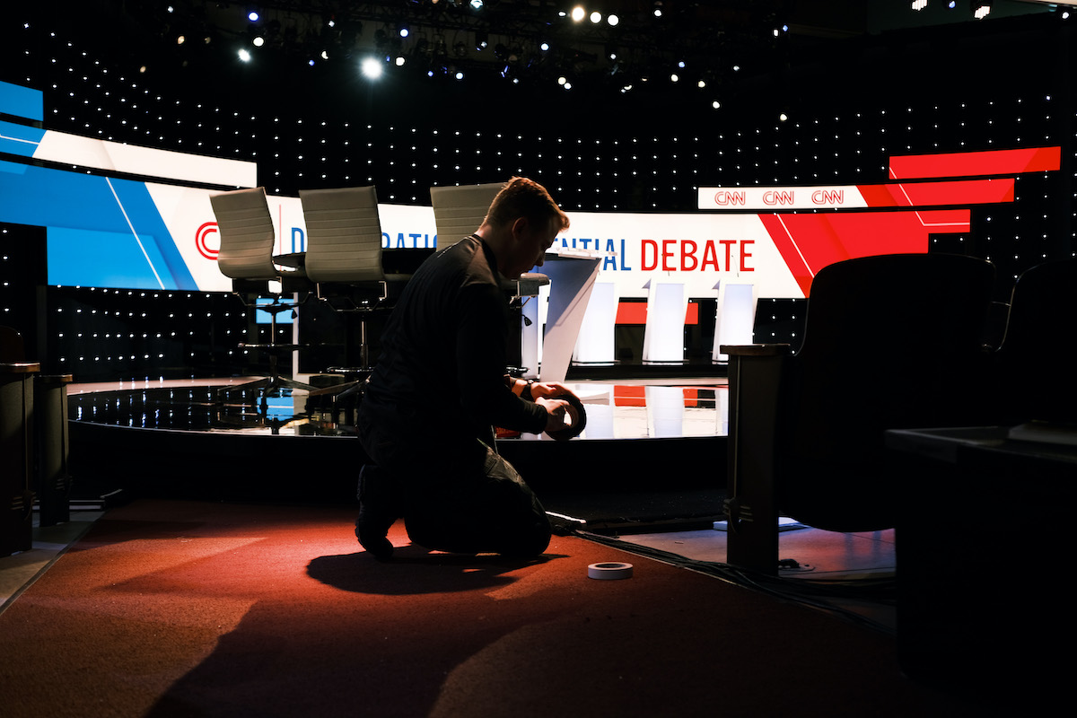 The stage is prepared for a Democratic presidential debate