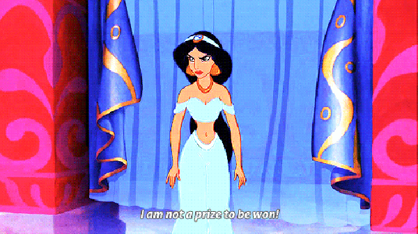 Jasmine says, "I am not a prize to be won," and walks away in Disney's Aladdin.
