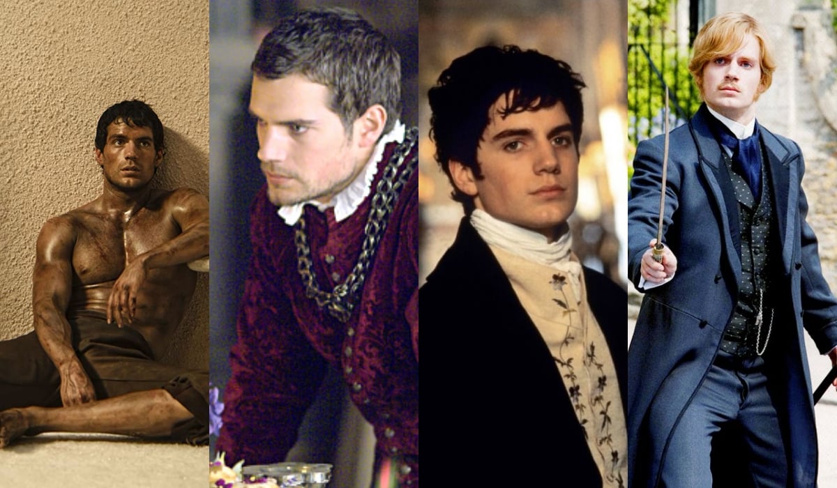Henry Cavill in The Tudors (2007); Henry Cavill in Immortals (2011); Henry Cavill in Stardust (2007); Henry Cavill in The Count of Monte Cristo (2002)