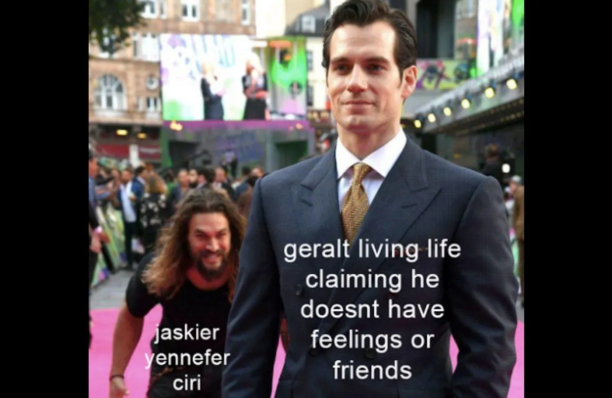 Henry Cavill and Jason Momoa meme for The Witcher