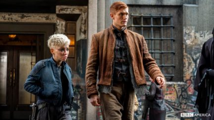 Marama Corlett as Corporal Angua and Adam Hugill as Constable Carrot