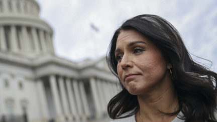 Tulsi Gabbard looks super sad with the US Capitol Building in the background.