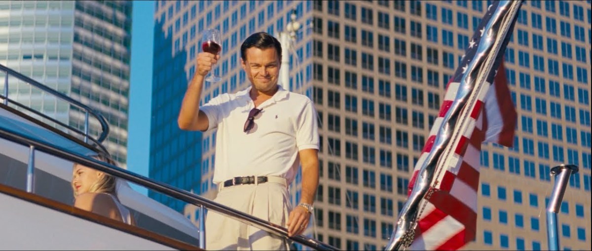 leo dicaprio in wolf of wallstreet with wine