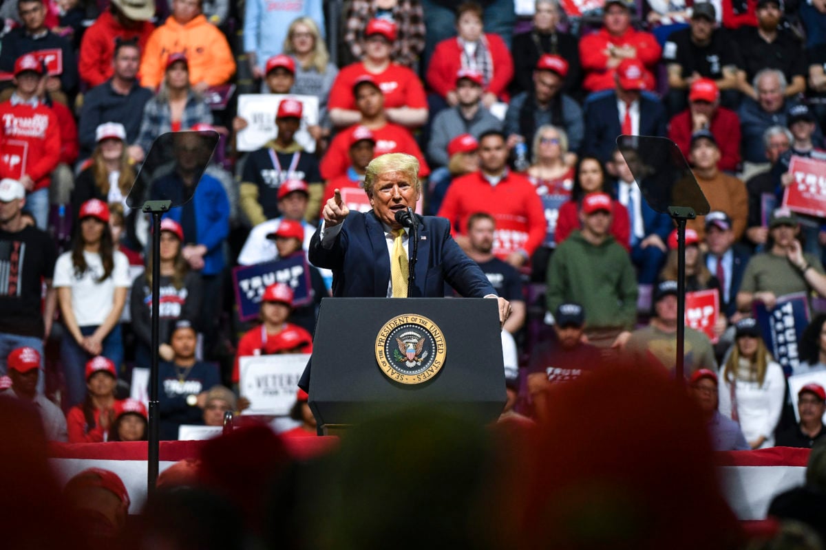 COLORADO SPRINGS, CO - FEBRUARY 20: President Donald Trump speaks to supporters during a Keep America Great rally on February 20, 2020 in Colorado Springs, Colorado. Vice President Mike Pence and Sen. Cory Gardner, a first-term Republican up for reelection this year, joined Trump at the rally. (Photo by Michael Ciaglo/Getty Images)
