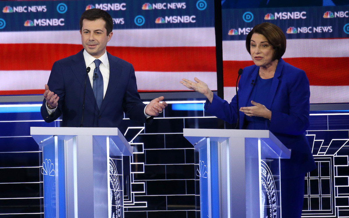 Pete Buttigieg and Amy Klobuchar fight onstage at the Democratic debate.