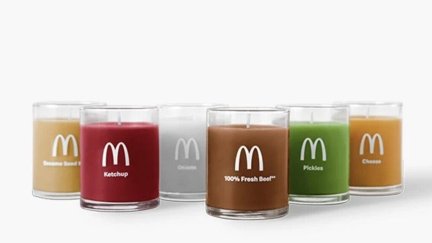 A set of sox candles sceneted like the indgrdients of a quarter pounder from mcdonalds