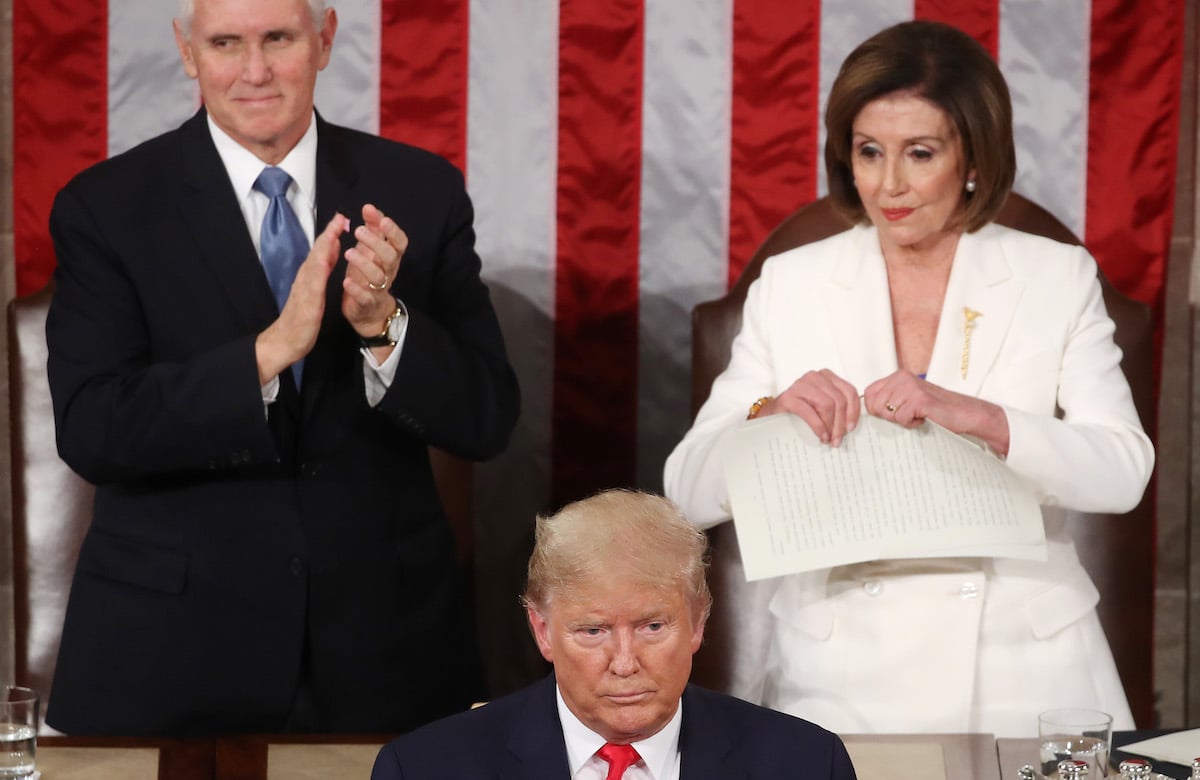 House Speaker Rep. Nancy Pelosi (D-CA) rips up pages of the State of the Union speech