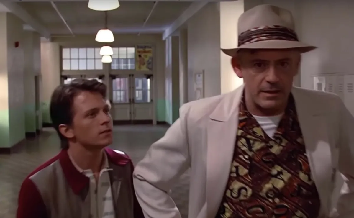 Tom Holland and Robert Downey Jr. deepfaked into Back to the Future.
