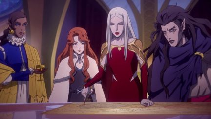 Ivana Milicevic, Jaime Murray, Yasmine Al Massri, and Jessica Brown Findlay in Castlevania (2017)