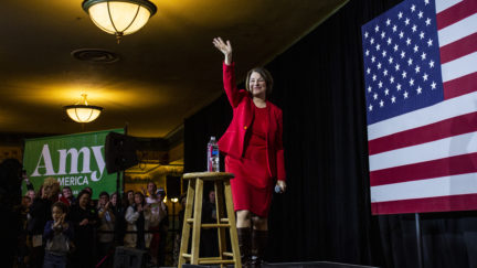 RICHMOND, VA - FEBRUARY 29: Democratic Presidential Candidate Sen. Amy Klobuchar (D-MN) waves as she leaves the stage after speaking during a campaign rally at the Altria Theatre on February 29, 2020 in Richmond, Virginia. Klobuchar continues to seek support for the Democratic nomination leading into the Super Tuesday vote on March 3. (Photo by Zach Gibson/Getty Images)