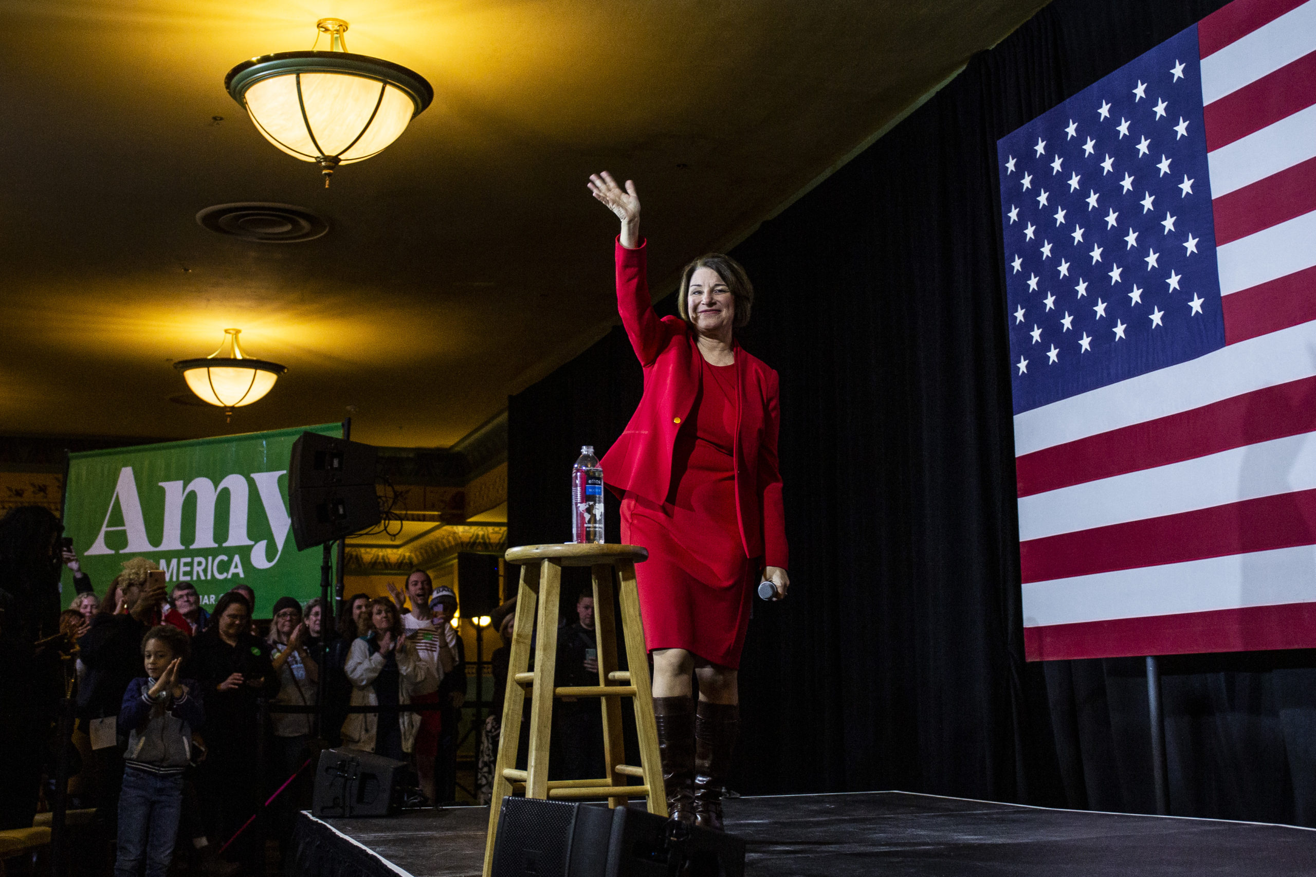 RICHMOND, VA - FEBRUARY 29: Democratic Presidential Candidate Sen. Amy Klobuchar (D-MN) waves as she leaves the stage after speaking during a campaign rally at the Altria Theatre on February 29, 2020 in Richmond, Virginia. Klobuchar continues to seek support for the Democratic nomination leading into the Super Tuesday vote on March 3. (Photo by Zach Gibson/Getty Images)