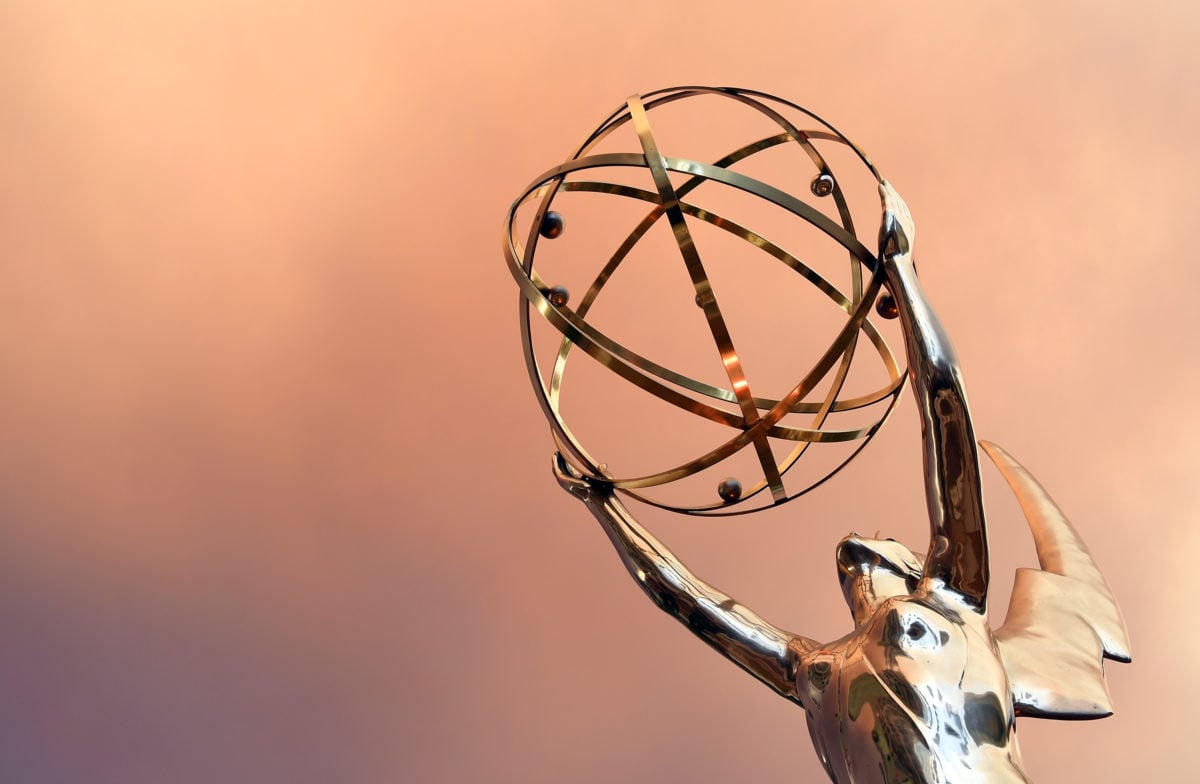 Emmy Statue is seen in front of the Television Academy during the red carpet for the 68th Los Angeles Emmy Awards featuring Niecy Nash, Jason George, Mary Holland, Florence Henderson and Larry King in North Hollywood, California, on July 23, 2016. / AFP / Angela WEISS (Photo credit should read ANGELA WEISS/AFP via Getty Images)