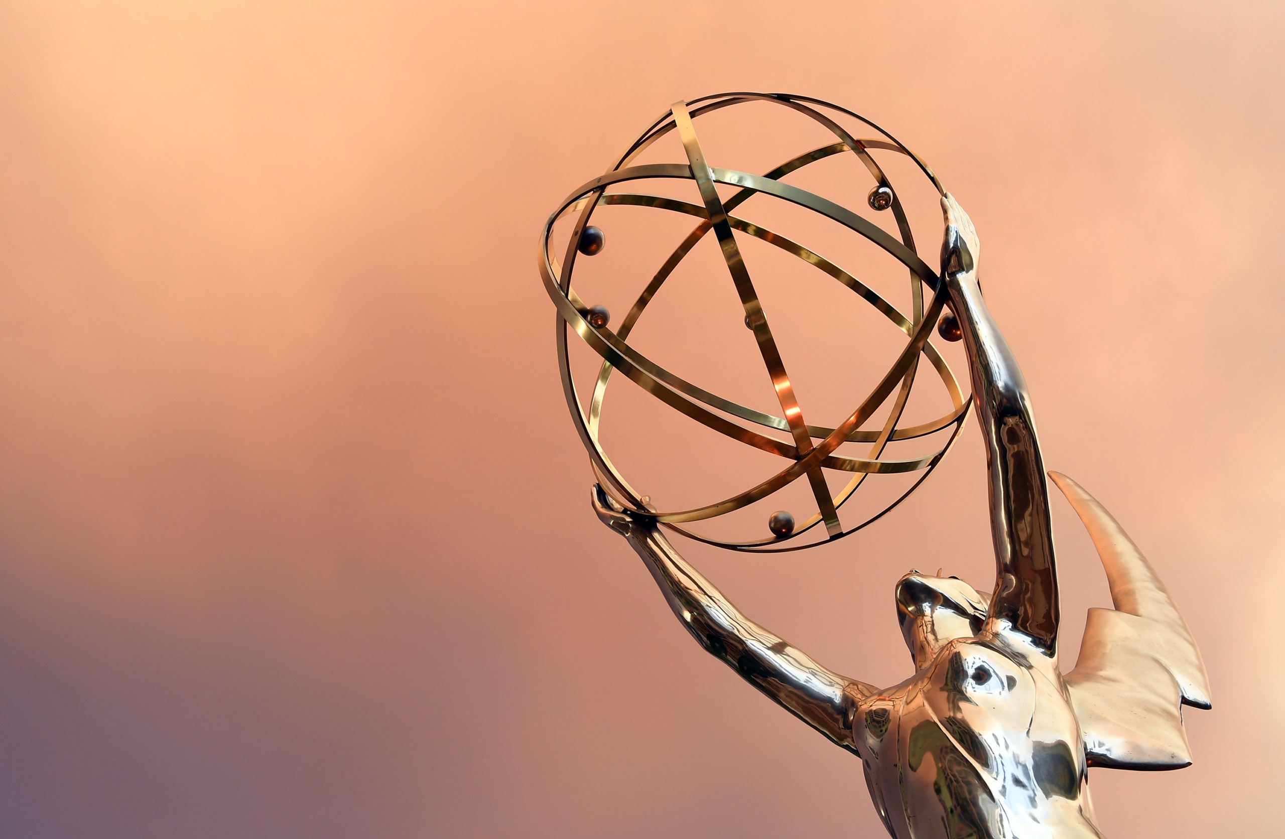 Emmy Statue is seen in front of the Television Academy during the red carpet for the 68th Los Angeles Emmy Awards featuring Niecy Nash, Jason George, Mary Holland, Florence Henderson and Larry King in North Hollywood, California, on July 23, 2016. / AFP / Angela WEISS (Photo credit should read ANGELA WEISS/AFP via Getty Images)