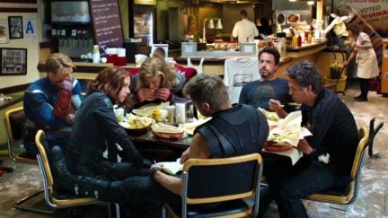 The Avengers eating shawarma