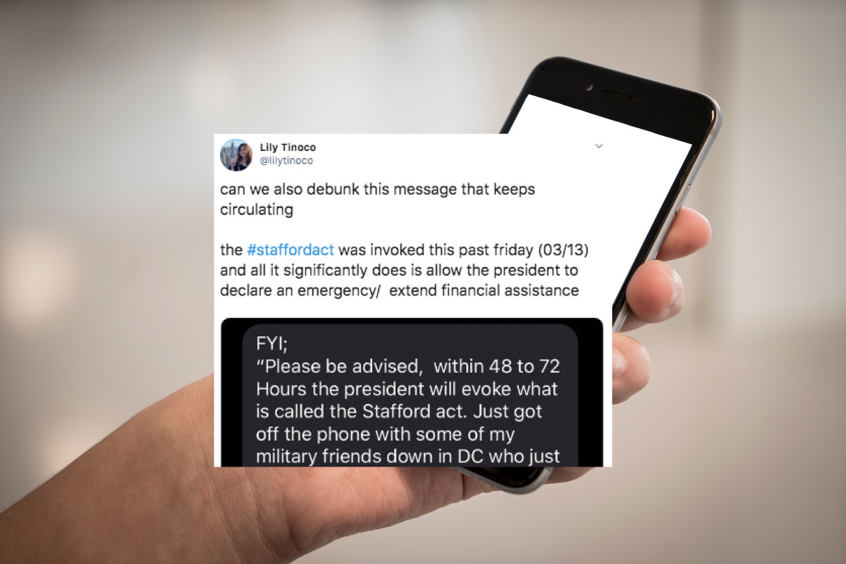 Viral text message about the Stafford Act used for national quarantine is false