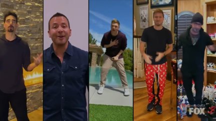 five backstreet boys in five different places singing