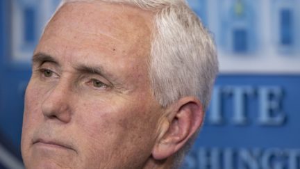 WASHINGTON, DC - MARCH 04: U.S. Vice President Mike Pence listens during a briefing on the Trump administration's coronavirus response in the press briefing room of the White House on March 04, 2020 in Washington, DC. Officials took questions on a range of issues related to the spread of the coronavirus in the U.S. (Photo by Tasos Katopodis/Getty Images)