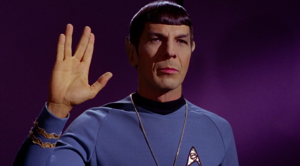 Spock performs Vulcan salute on Star Trek.