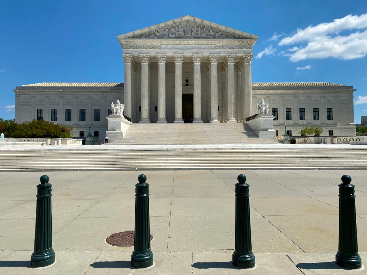 The US Supreme Court is seen amid the coronavirus pandemic on April 15, 2020 as stay at home order has been extended in Washington, DC until May 15. - Global stocks sank Wednesday as COVID-19 infects the global economic outlook, while oil prices slumped as OPEC-led output cuts were deemed insufficient to soak up a supply glut. (Photo by Daniel SLIM / AFP) (Photo by DANIEL SLIM/AFP via Getty Images)