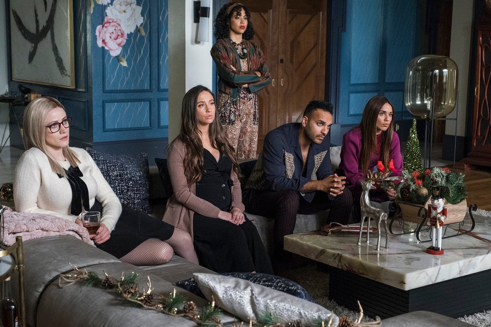 THE MAGICIANS -- "Fillory and Further" Episode 513 -- Pictured: (l-r) Olivia Taylor Dudley as Alice Quinn, Stella Maeve as Julia Wicker, Rain Steele as Merritt/Plum, Arjun Gupta as Penny Adiyodi, Summer Bishil as Margo Hanson -- (Photo by: James Dittiger/SYFY)