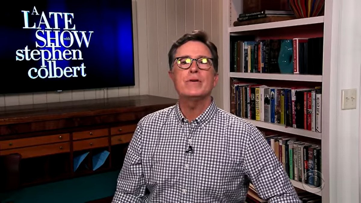 screen shot. Stephen colbert at home.