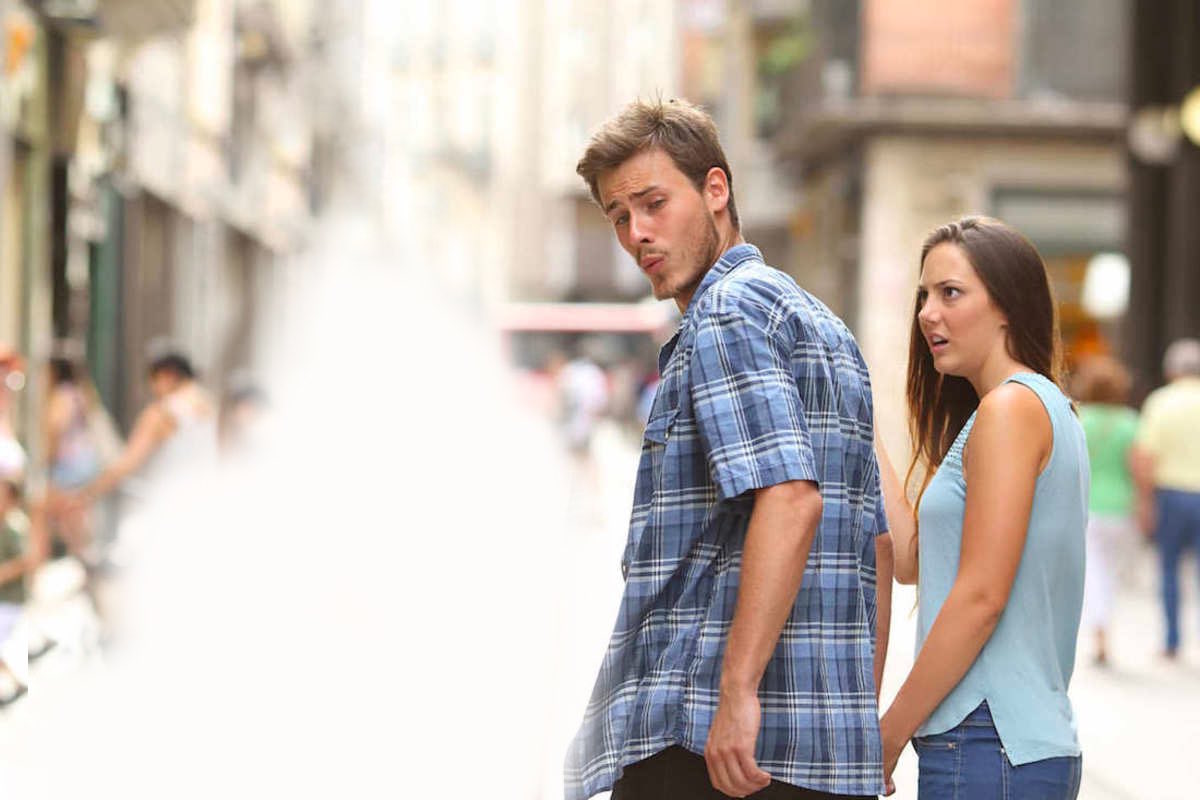 Distracted boyfriend meme makes for a great Zoom background