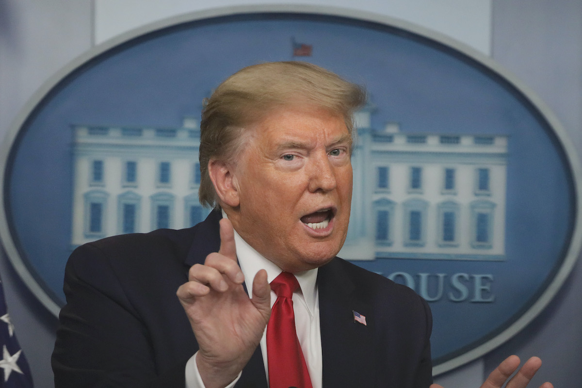 Donald Trump speaks during the daily briefing of the White House Coronavirus Task Force