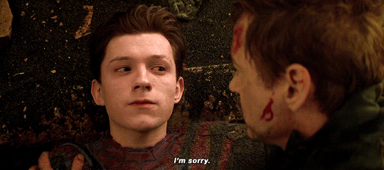 Peter Parker telling Tony Stark he's sorry in Infinity war