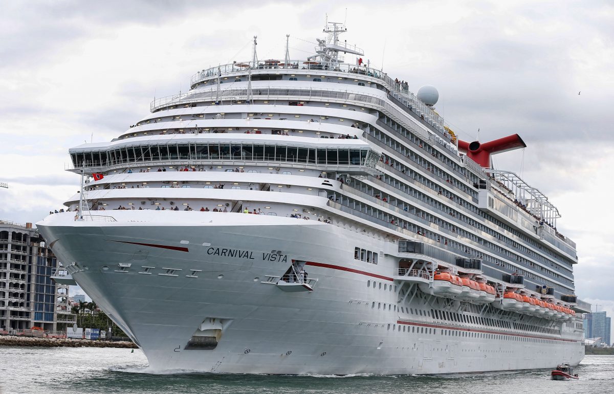 The Carnival Cruise Ship 'Carnival Vista' heads out to sea in the Miami harbor entrance known as Government Cut in Miami, Florida June 2, 2018. (Photo by RHONA WISE / AFP) (Photo credit should read RHONA WISE/AFP via Getty Images)