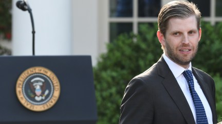 Eric Trump stands in the White House Rose Garden.