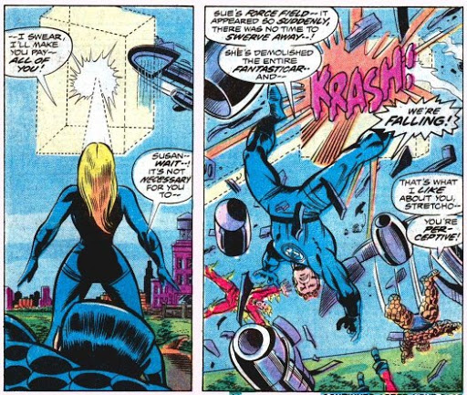 Sue Storm crashes fantasticar.