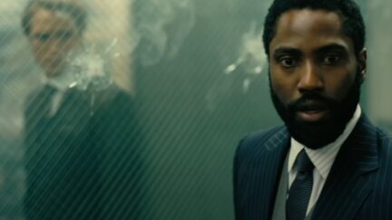trailer screenshot of john david washington in tenet. Warner Brothers.