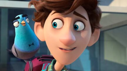 Tom Holland and Will Smith's characters (Walter and Lance as a pigeon) in Spies in Disguise.