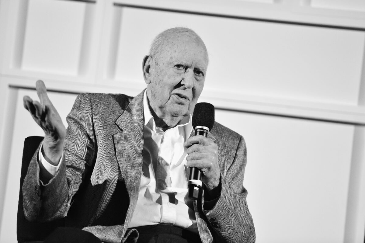 LOS ANGELES, CA - APRIL 08: (EDITORS NOTE: Image has been shot in black and white. Color version not available.) Actor/director Carl Reiner speaks onstage at the screening of 'The Jerk' during the 2017 TCM Classic Film Festival on April 8, 2017 in Los Angeles, California. 26657_003 (Photo by Charley Gallay/Getty Images for TCM)