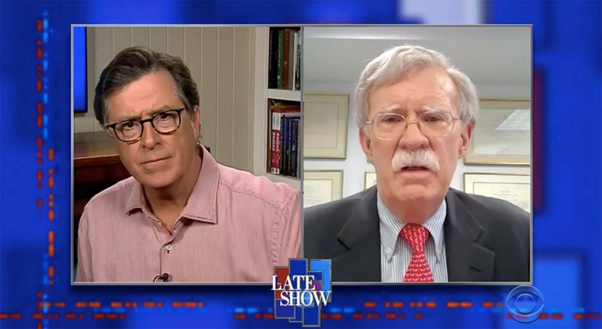 Stephen Colbert talking to John Bolton