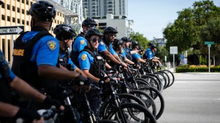 A row of police cyclists