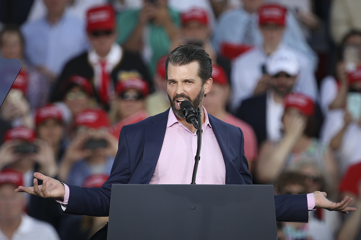 Donald Trump Jr. holds court at a MAGA rally.