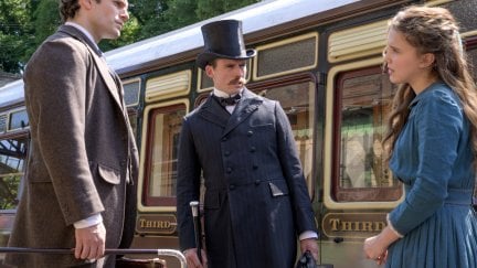 Henry Cavill, Sam Claflin, and Millie Bobby Brown in 'Enola Holmes'