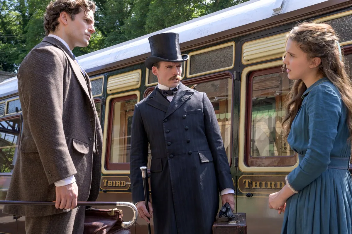 Henry Cavill, Sam Claflin, and Millie Bobby Brown in 'Enola Holmes' 
