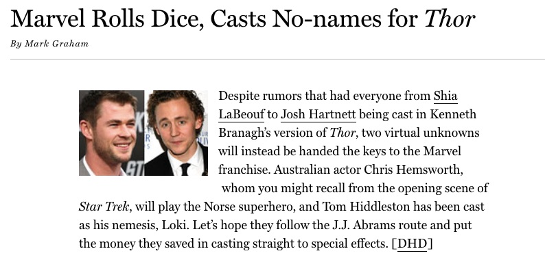 Chris Hemsworth and Tom Hiddleston unknowns cast for Thor