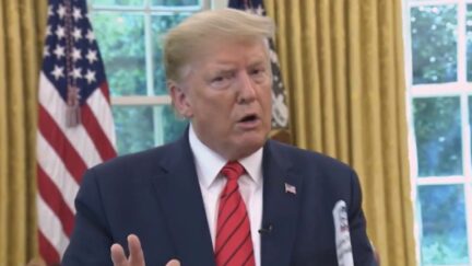 Donald Trump speaks in the Oval Office.