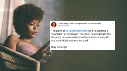 Woman reading about #PublishingPaidMe