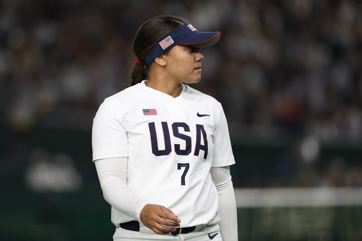 Kelsey Stewart #7 of United States looks on during an Olympic softball game
