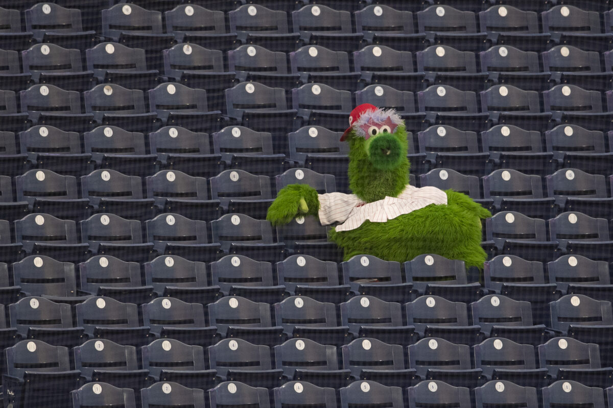 Philly Phanatic just sadly watching a game alone