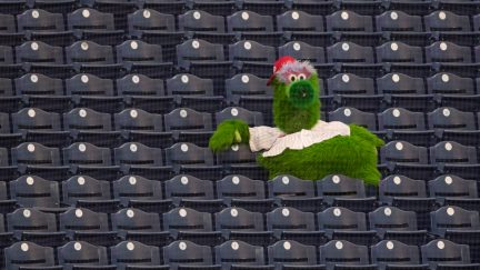 Philly Phanatic just sadly watching a game alone