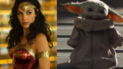 Gal Gadot as wonder Woman and Baby Yoda